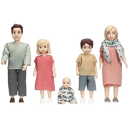 LUNDBY de la gente de la casa de muñecas – Muñeca de juguete Charlie Family Set de 5 – 2 Adultos + 3 Niños – Accesorios para de casa de muñecas – Mini muñecas de plástico para niños de 3 años – 1:18
