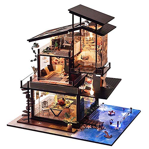 Lwieui DIY Dollhouse Kit Casa de muñecas DIY Valencia Coastal Villa Casa de muñecas en Miniatura Muebles Kit Casas (Color : Multi-Colored, Size : One Size)