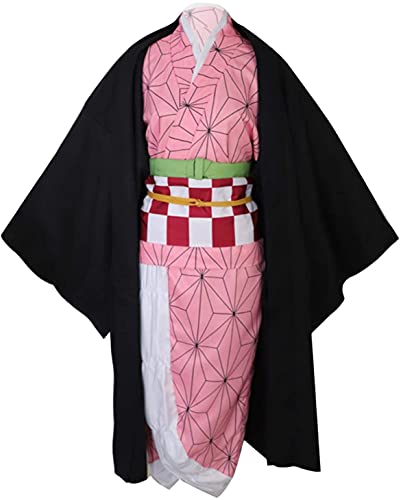 LYDHDY Demonio Slayer Kamado Nezuko Cosplay Niños Disfraz Nezuko Kimono Traje con bambú y Zapatos Japonés Anime Kimetsu No Yaiba Nezuko Cosplay Full Set para Adultos (Color : A, Size : S)