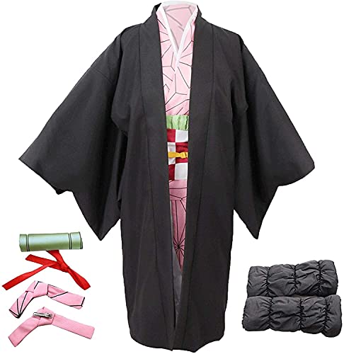 LYDHDY Demonio Slayer Kamado Nezuko Cosplay Niños Disfraz Nezuko Kimono Traje con bambú y Zapatos Japonés Anime Kimetsu No Yaiba Nezuko Cosplay Full Set para Adultos (Color : A, Size : S)