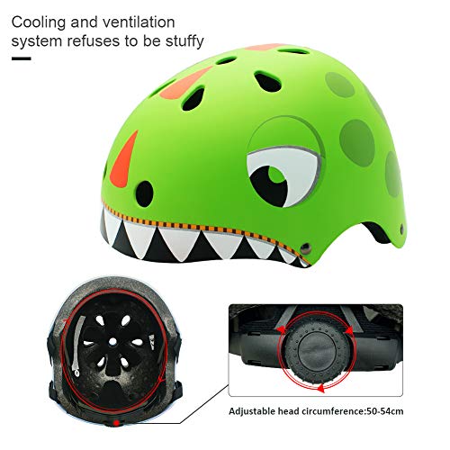 LZDMY Casco Bici Niño, Casco Bicicleta para Niños de 2-5 años, Cascos Infantiles de Protección para Patines Patinete Patinaje Ciclismo Monopatín Scooter Deportes, Regalo Bebe (Dino Verde)