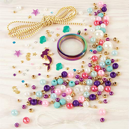 Make It Real -Joyería de la sirena del tesoro. DIY temática de la sirena que hace el kit de joyería para las muchachas. Tweens guías para elaborar un único collar del Locket colgante, anillo, pulseras