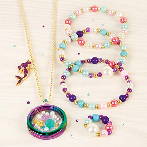 Make It Real -Joyería de la sirena del tesoro. DIY temática de la sirena que hace el kit de joyería para las muchachas. Tweens guías para elaborar un único collar del Locket colgante, anillo, pulseras