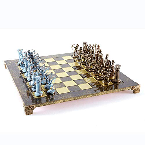 Manopoulos Archers Large Chess Set - Blue&Copper - Brown Chess Board