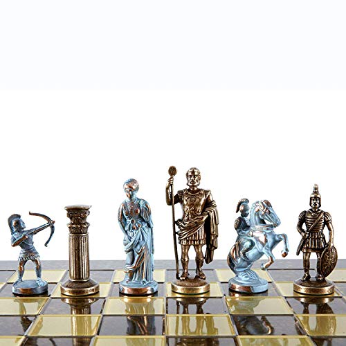 Manopoulos Archers Large Chess Set - Blue&Copper - Brown Chess Board