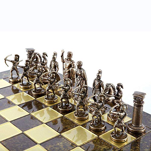 Manopoulos Archers Large Chess Set - Blue&Copper - Brown Chess Board