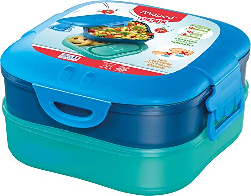 Maped - Tuppers para Alimentos 3 en 1 - Color Azul - Colección Concept Kids - Estructura Modulable con Capacidad para 1,4 Litros - Cuenta con 2 Compartimentos Estancos - Apto para Lavavajillas