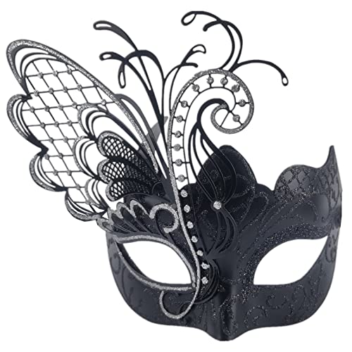 Máscara de mujer veneciana de metal con diamantes de imitación de mariposa negra para mascarada / fiesta de Mardi Gras / baile de disfraces sexy / boda