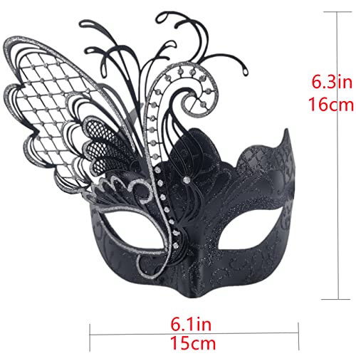 Máscara de mujer veneciana de metal con diamantes de imitación de mariposa negra para mascarada / fiesta de Mardi Gras / baile de disfraces sexy / boda