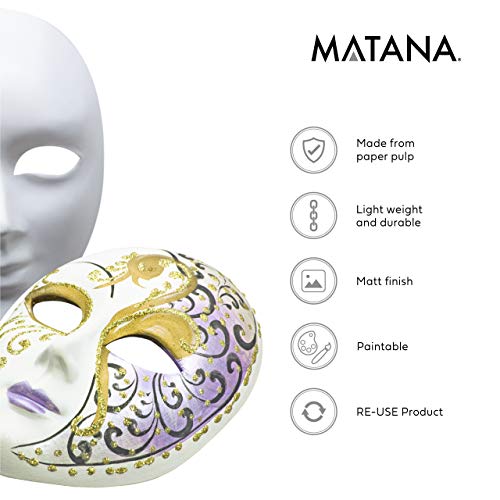 MATANA - 10 Máscaras Blancas para Pintar y Decorar - DIY Máscara Blanca Cosplay, Fiestas/Careta Halloween/Ideal para Manualidades Originales