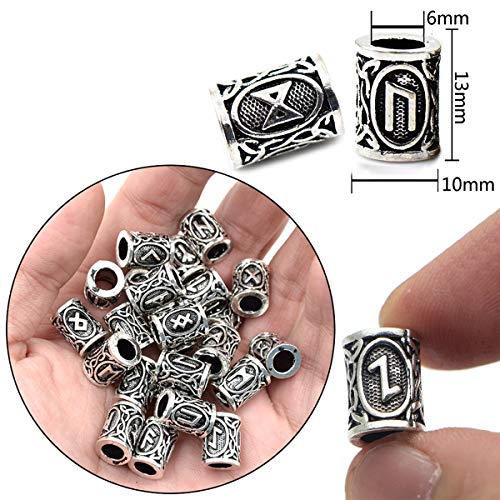 Mcree 24 piezas antiguas runas nórdicas vikingas plata nórdicas encanto hallazgos para pulsera colgante collar barba rastas pelo DIY pulsera joyería colgantes (plata, 24 piezas)