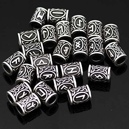 Mcree 24 piezas antiguas runas nórdicas vikingas plata nórdicas encanto hallazgos para pulsera colgante collar barba rastas pelo DIY pulsera joyería colgantes (plata, 24 piezas)