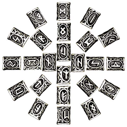 Mcree 24 piezas antiguas runas nórdicas vikingas plata nórdicas encanto hallazgos para pulsera colgante collar barba rastas pelo DIY pulsera joyería colgantes (plata, 24 piezas)