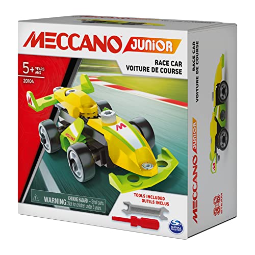 MECCANO, Race Car Steam Building, for Kids Aged 5 and Up Junior, Kit de construcción de Modelo de Coche de Carreras, para niños a Partir de 5 años, Color Gris (Spin Master 6058606)