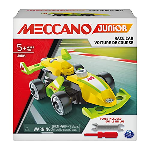 MECCANO, Race Car Steam Building, for Kids Aged 5 and Up Junior, Kit de construcción de Modelo de Coche de Carreras, para niños a Partir de 5 años, Color Gris (Spin Master 6058606)