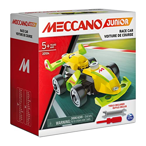 MECCANO, Race Car Steam Building, for Kids Aged 5 and Up Junior, Kit de construcción de Modelo de Coche de Carreras, para niños a Partir de 5 años, Color Gris (Spin Master 6058606)