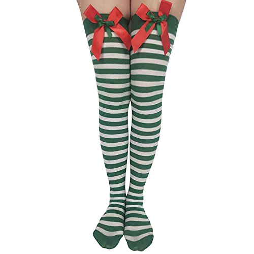 Medias de Navidad hasta el muslo de las mujeres a rayas sobre la rodilla calcetines de Navidad Cosplay fiesta trajes calcetines, K, talla única