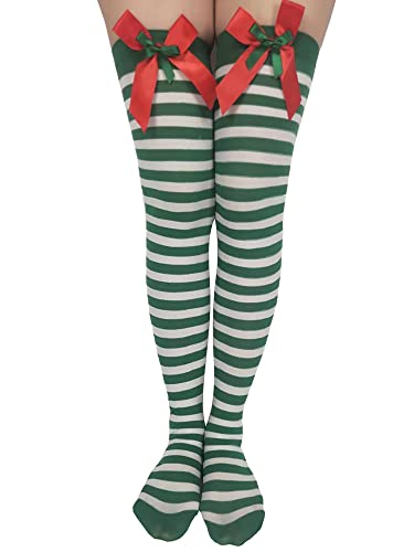 Medias de Navidad hasta el muslo de las mujeres a rayas sobre la rodilla calcetines de Navidad Cosplay fiesta trajes calcetines, K, talla única