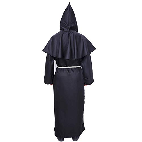 Medieval Disfraz de Monje Sacerdote,Halloween Túnica Medieval Traje con Cruz para Halloween Carnaval(Negro,XL)