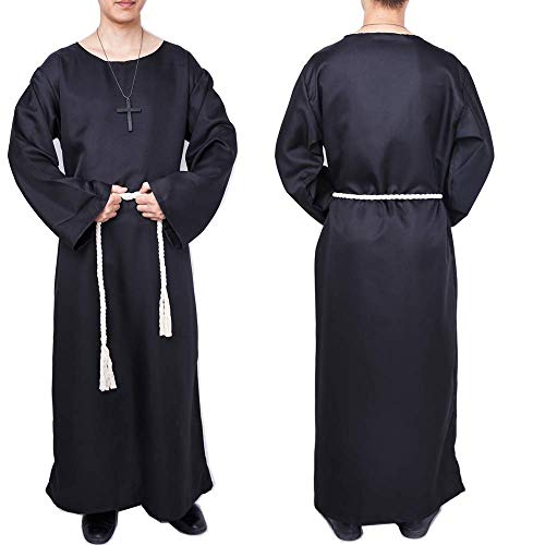 Medieval Disfraz de Monje Sacerdote,Halloween Túnica Medieval Traje con Cruz para Halloween Carnaval(Negro,XL)