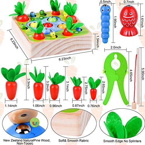 medoga Montessori Juguetes para niños pequeños de 1 a 3 años, forma de cosecha de zanahoria y tamaño a juego, juego de habilidades motoras finas juguetes de madera para niños y niñas de