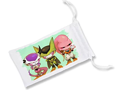 MERCHANDMANIA Pack con 3 Fundas Bolsa Multiusos Villanos Malos Bola de Dragon Ball z Gafas Dados rol Personalizada Color.