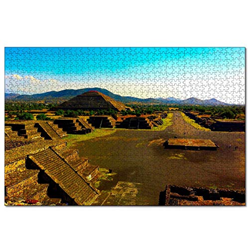 México pirámides Aztecas de Teotihuacan Rompecabezas para Adultos, 500 Piezas de Madera, Regalo de Viaje, Recuerdo, 20.4 x 15 Pulgadas