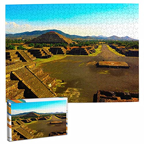 México pirámides Aztecas de Teotihuacan Rompecabezas para Adultos, 500 Piezas de Madera, Regalo de Viaje, Recuerdo, 20.4 x 15 Pulgadas