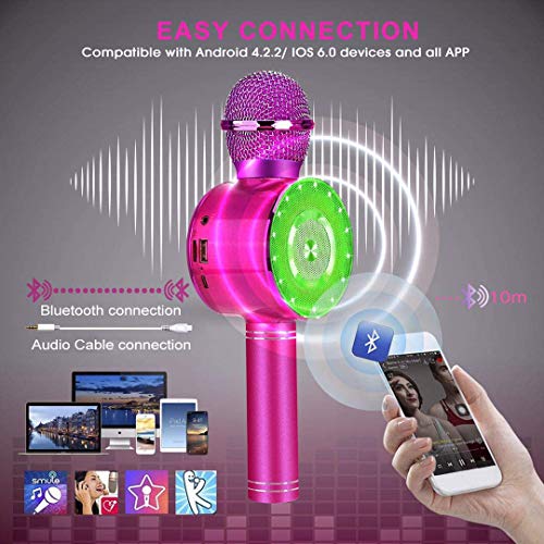 Micrófono Karaoke Bluetooth, FISHOAKY Microfono Inalámbrico Altavoces, Portátil Karaoke para Ni?os Cantar, Función de Eco, Compatible con Android/iOS o Teléfono Inteligente