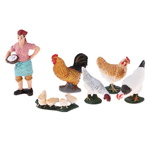 Milageto Figuras Realistas de Animales de Granja de 6 Piezas Y Juego de Granjero Que Incluye Gallo, Gallina, Pollo,