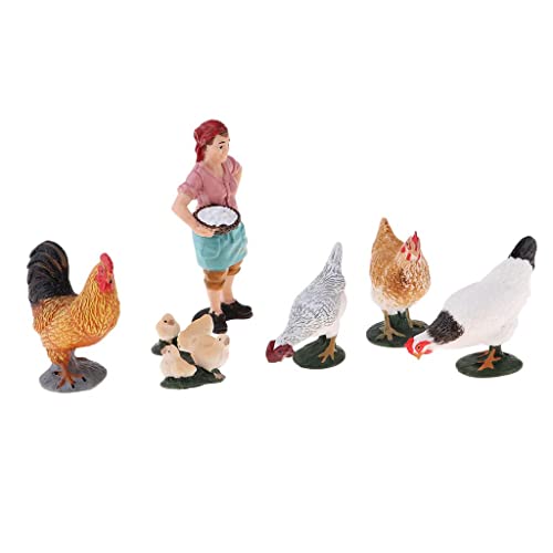 Milageto Figuras Realistas de Animales de Granja de 6 Piezas Y Juego de Granjero Que Incluye Gallo, Gallina, Pollo,