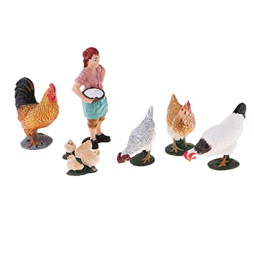 Milageto Figuras Realistas de Animales de Granja de 6 Piezas Y Juego de Granjero Que Incluye Gallo, Gallina, Pollo,