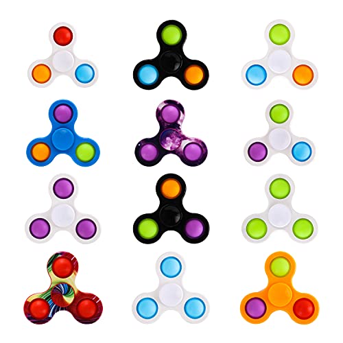 MILESTAR Pop Fidget Spinners Toys, paquete de 12 juguetes simples de hoyuelos Fidget Spinner, alivio del estrés Mini Push Bubble Sensor Fidget Toy Set para niños adultos