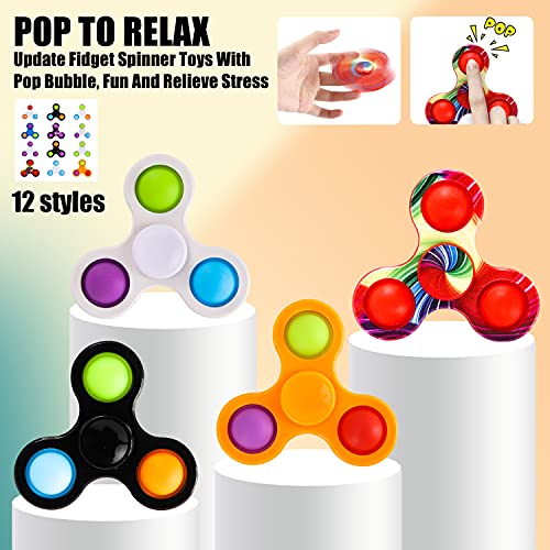 MILESTAR Pop Fidget Spinners Toys, paquete de 12 juguetes simples de hoyuelos Fidget Spinner, alivio del estrés Mini Push Bubble Sensor Fidget Toy Set para niños adultos