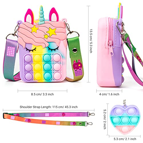 Mini Poppet Plopper - Bolso de mano con diseño de unicornio pop push it para niña, 15,3 x 8,9 cm, con llavero, juguete antiestrés para niños