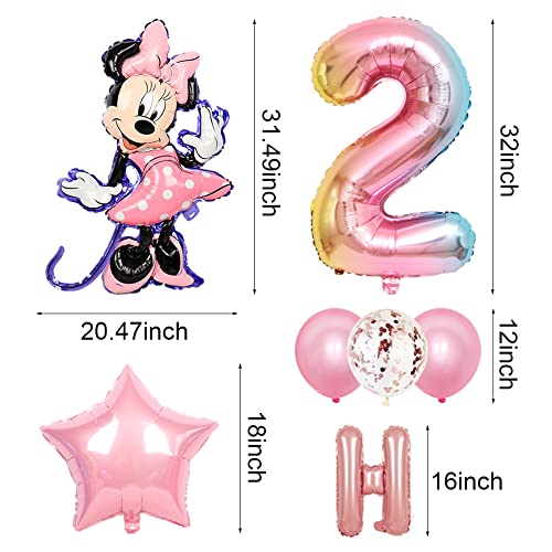 Minnie Decoración De Fiesta15 Piezas Minnie Cumpleaños 2 año Themed Decoraciones de Fiesta Mickey Party Globos de Látex Rosa Happy Birthday Banner para Niños Fiestas, Rosa