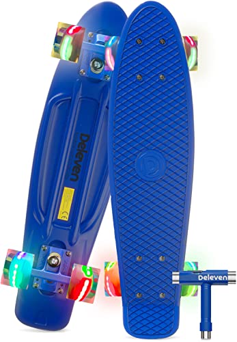 Monopatin Completo Mini Cruiser 56cm Skateboard Ruedas con Luz LED o Normal Plástico para Niño Niña Jóvenes Adulto Principiante