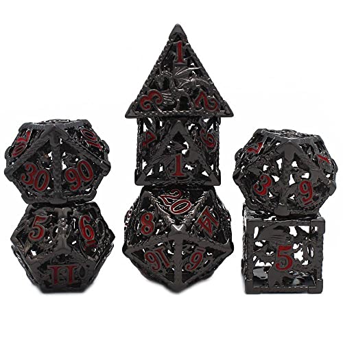 Montecarduo Dados Poliédricos Set - Dados De Metal Huecos Poliédricos, Dados De Dragón Volador 7 Piezas DND Dados Poliédricos Juego De Dados para El Juego De rol MTG Pathfinder, Estilo A