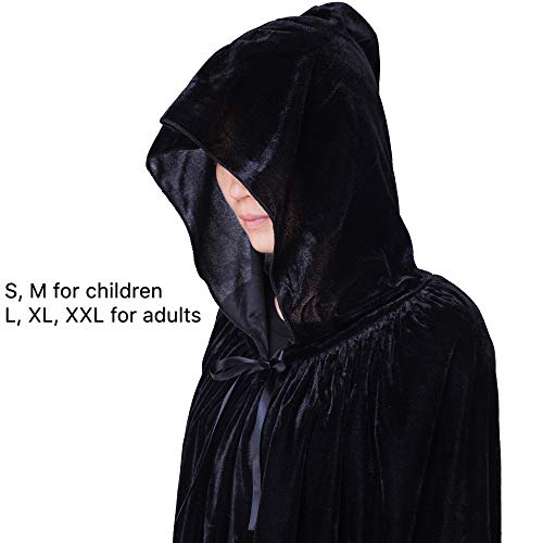 Myir JUN Largo Capa con Capucha Terciopelo, Unisex Adulto Niños Disfraz de Halloween Fiesta Disfraces Vampiro Traje (Negro, XL)