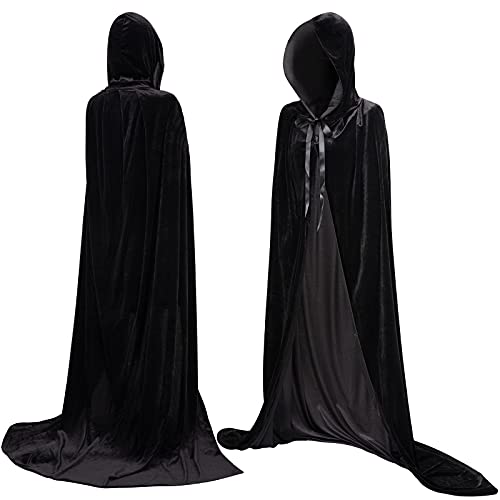 Myir JUN Largo Capa con Capucha Terciopelo, Unisex Adulto Niños Disfraz de Halloween Fiesta Disfraces Vampiro Traje (Negro, XL)