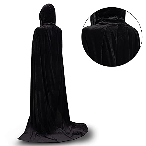 Myir JUN Largo Capa con Capucha Terciopelo, Unisex Adulto Niños Disfraz de Halloween Fiesta Disfraces Vampiro Traje (Negro, XL)