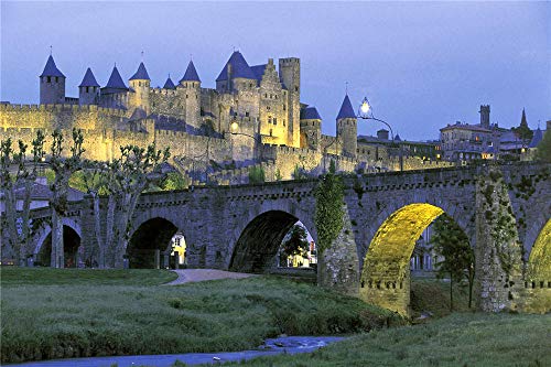 N\A Jigsaw Puzzles Evening Scenery of Carcassonne Castle, France Puzzle for Adults and Families 1000Piece