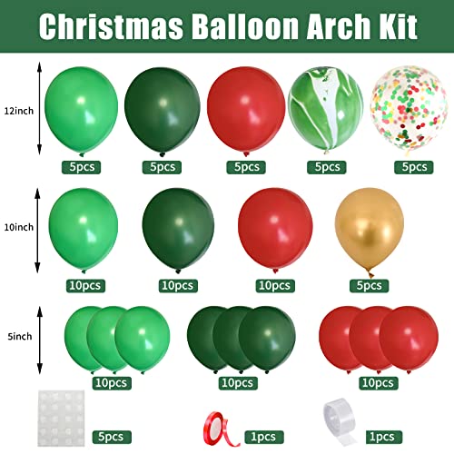 Navidad Kit Guirnalda Globos, Rojo Verde Kit Arco de Globos de Feliz Navidad, 90 Piezas Rojo Verde Dorado Globos de Látex para Fiestas Navideñas, Año Nuevo, Decoraciones para Fiestas de Cumpleaños