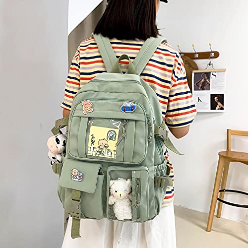 NC S.Fanny OU - Mochila escolar con colgante japonés, diseño kawaii japonés, tamaño pequeño, material escolar, para ordenador portátil, verde,