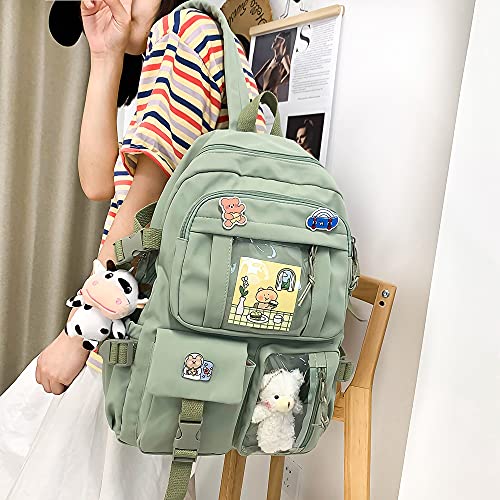 NC S.Fanny OU - Mochila escolar con colgante japonés, diseño kawaii japonés, tamaño pequeño, material escolar, para ordenador portátil, verde,