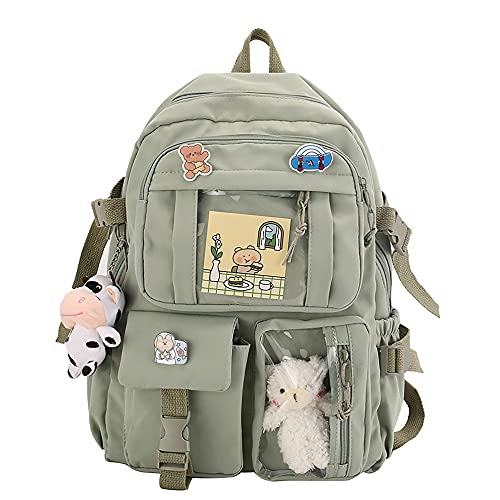 NC S.Fanny OU - Mochila escolar con colgante japonés, diseño kawaii japonés, tamaño pequeño, material escolar, para ordenador portátil, verde,