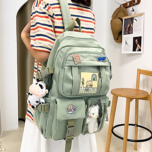 NC S.Fanny OU - Mochila escolar con colgante japonés, diseño kawaii japonés, tamaño pequeño, material escolar, para ordenador portátil, verde,