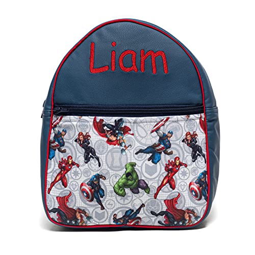 NENEL Mochila Infantil Personalizable de Ecopiel - Mochila Bebé - Modelo Marvel - Color Marino - Medidas 11 x 24 x 30 cm - Personalizar Regalos - Handmade - Hecho en España