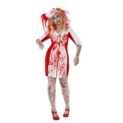 NET TOYS Espeluznante Disfraz Zombi para Mujer - Blanco-Rojo XL (ES 48/50) - Terrorífica Accesorio Vestimenta Enfermera - El Centro de Las miradas para Fiestas de Horror y Halloween