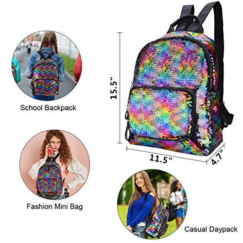 Niñas Lentejuelas Mochila Niños Mini Bolsa Rainbow Flip Lentejuelas Mochila Casual Mochila Escolar Satchel Ligero para niños pequeños Adolescentes Sirena (Arco Iris)